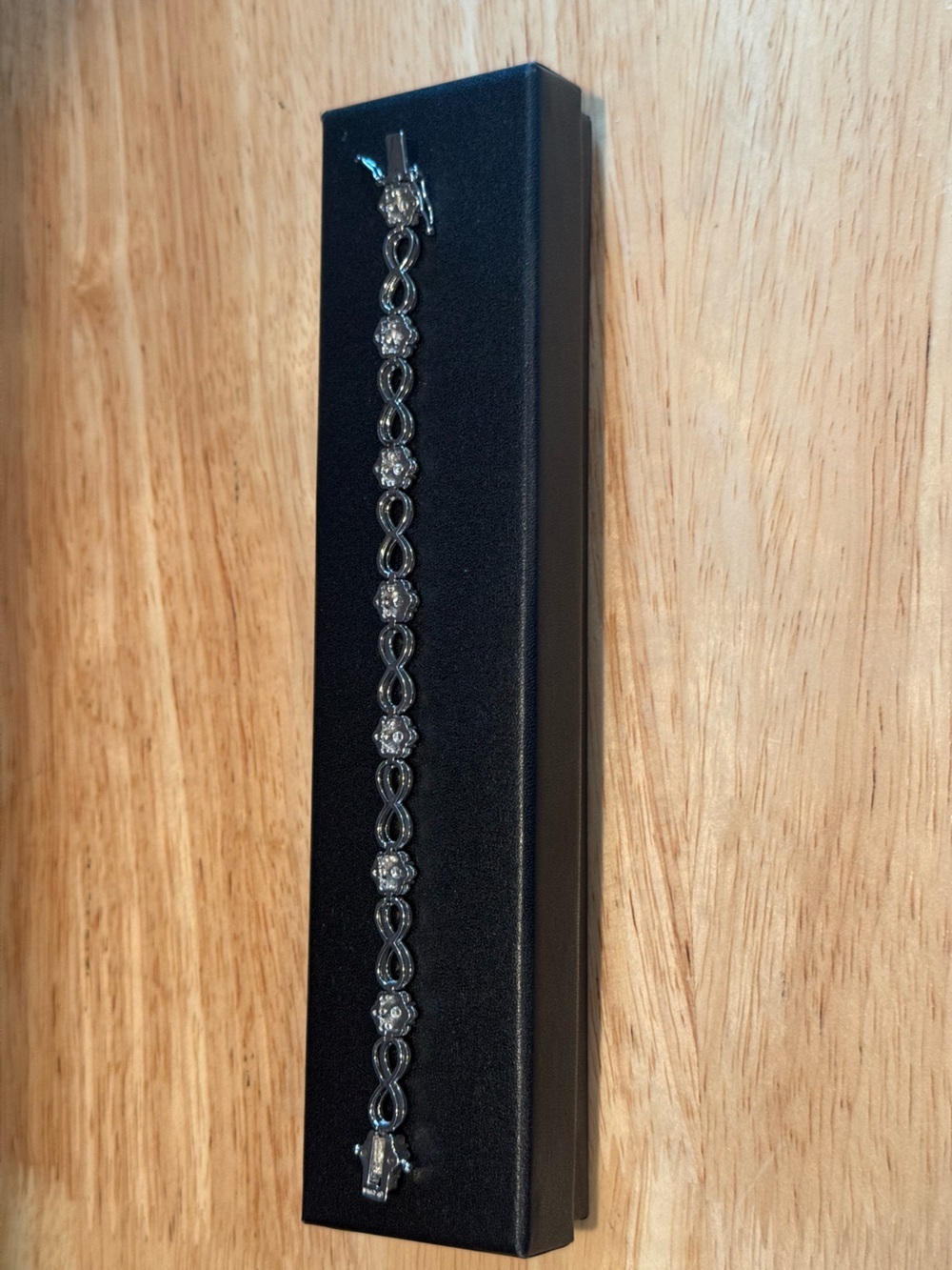 Diamond Accent Infinity Link Bracelet Silver Tone 7” Elegant Sparkle - Picture 10 of 12